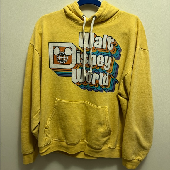Retro Design Walt Disney World Yellow Hoodie Used Size L - Picture 1 of 7